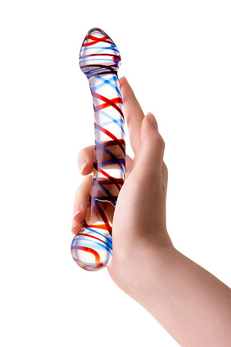 Двусторонний стеклянный фаллос с разноцветными спиралями Sexus Glass 912077