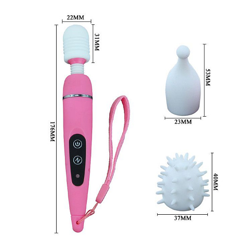 Розовый перезаряжаемый вибростимулятор с насадками Baile BW-055003-1-0101 (17,6 см)