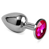 Серебристая анальная пробка с рубиновым кристаллом Lovetoy RO-SS02 (7,6 см)