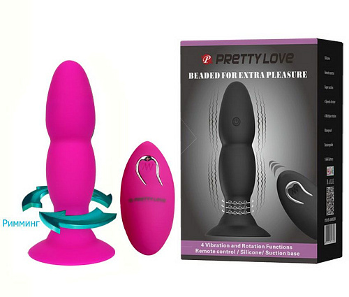 Лиловая анальная пробка с вибрацией, ротацией у основания и дистанционным управлением Baile BI-040052W-0603 (13,5 см)