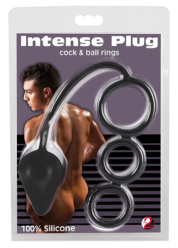 Чёрные кольца на пенис с анальным хвостом Orion 0509736