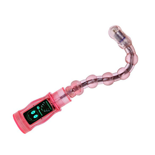 Гнущийся розовый анальный вибромассажёр с шариками и 6 скоростями вибрации Baile BW-038001-0101 (27 см)