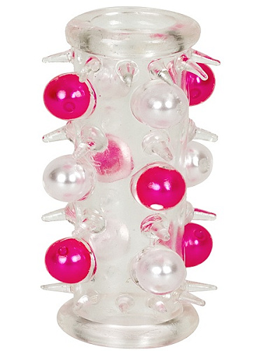 Белая насадка с бусинами и шипами Doc Johnson BEADED PENIS 7702-00-CD