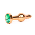 Удлиненная шарикообразная золотистая анальная втулка с зелёным кристаллом Anal Jewelry Plug ZGLD-07 (10,3 см)