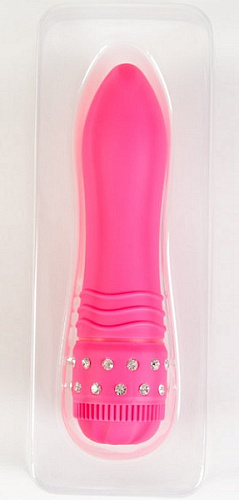 Розовый вибратор с кристаллами на основании ToyFa 881042-3