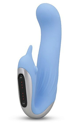 Голубой вибромассажёр с клиторальной стимуляцией Seven Creations SEDUCER DUAL MOTOR DOLPHIN VIBRATOR 50979 (15 см)