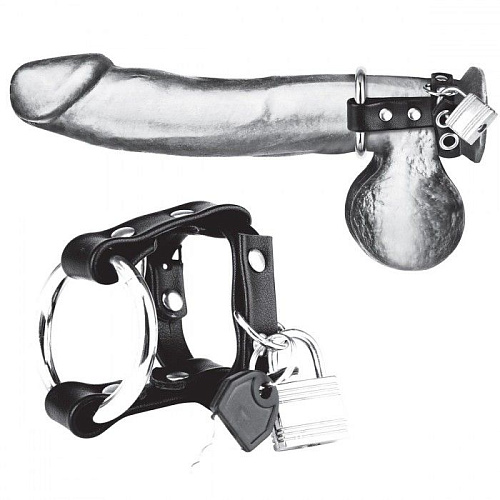 Металлическое кольцо на пенис на ремешке с замочком BlueLine BLM3067