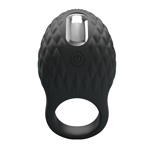 Чёрное эрекционное виброкольцо с рельефным дизайном Baile Heloise BI-210192