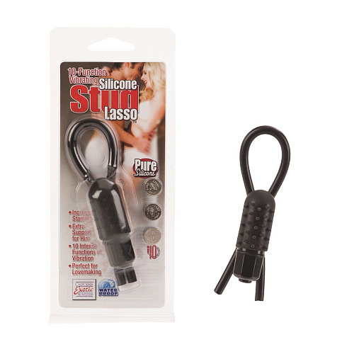 Чёрная силиконовая виброутяжка на пенис со стимулятором клитора California Exotic Novelties SE-1408-20-2