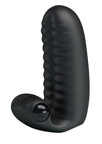 Чёрная вибронасадка на пальцы с ребристой поверхностью Baile Abbott BI-014515