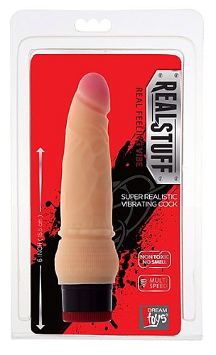 Вибратор-реалистик со встроенным пультом телесного цвета Dream Toys REALSTUFF 6INCH VIBRATOR 20634 (15,5 см)