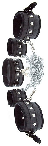 Чёрный комплект наручей и поножей Blush Novelties FULL BODY CHAIN RESTRAINT KIT 520068