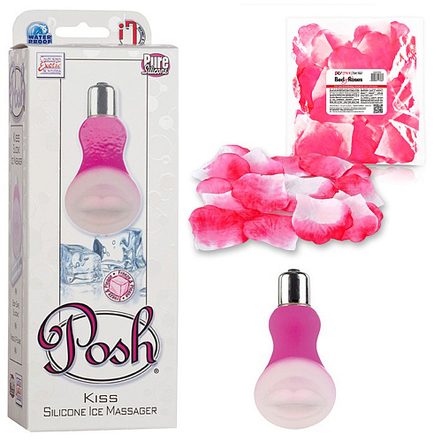 Розовый вибратор с кейсом для заморозки и лепестки роз California Exotic Novelties Smart Set №23