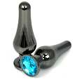 Чёрная удлиненная анальная пробка с голубым кристаллом Vandersex 400-TVBLM (11 см)