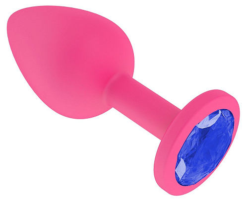 Розовая анальная втулка с синим кристаллом Сумерки богов 516-07 blue-DD (7,3 см)