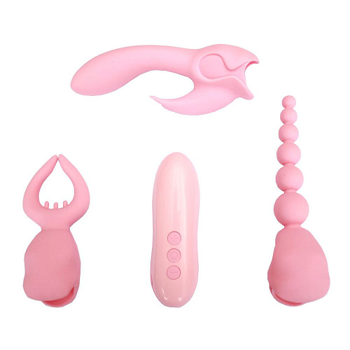 Нежно-розовый вибростимулятор с насадками RestArt Ecstasy RA-311