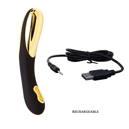Чёрно-золотой премиум-вибромассажёр с нагревом Baile Flamingo Rechargeable BI-014126-3 (18 см)