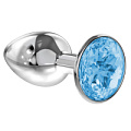 Малая серебристая анальная пробка с голубым кристаллом Lola toys Diamond Light blue Sparkle Small 4009-04Lola (7 см)