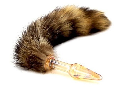 Жёлтая стеклянная анальная пробка с рыжим хвостом Vandersex 129-1Y (10 см)