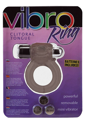 Дымчатое эрекционное кольцо Seven Creations VIBRO RING CLITORAL TONGUE BLACK 21-21SMK-BCD
