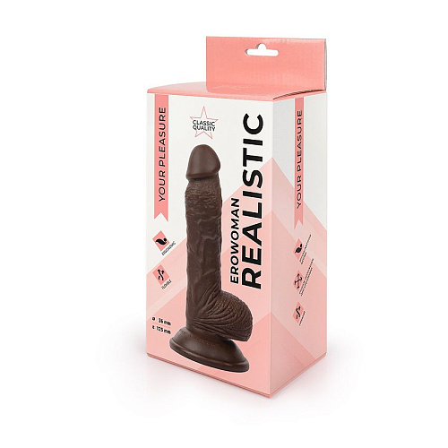 Коричневый реалистичный фаллоимитатор на присоске Bior toys Erowoman ER-30054-1