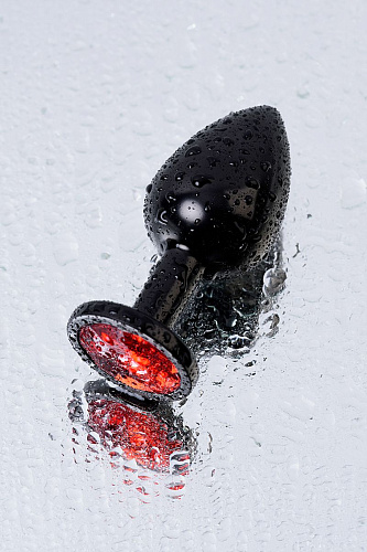 Чёрный анальный плаг с кристаллом красного цвета ToyFa 717008-59 (8,2 см)