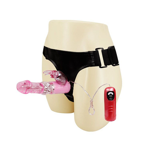 Розовый страпон-ротатор со стимуляцией клитора Baile BW-022038-0101 (18 см)