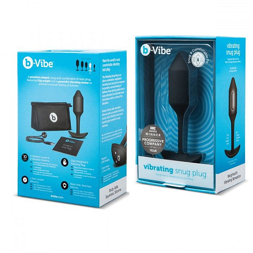 Чёрная пробка для ношения с вибрацией b-Vibe Snug Plug 2 BV-014-BLK (11,4 см)