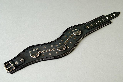 Чёрный фигурный ошейник с клёпками и кольцами Подиум Р27