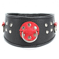 Чёрно-красный кожаный ошейник с клепками и кольцами БДСМ арсенал 55006