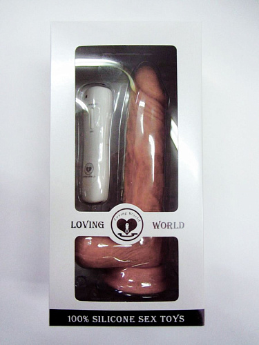 Вибромассажёр-реалистик телесного цвета с мошонкой с пультом управления Loving World CT10005 (19 см)