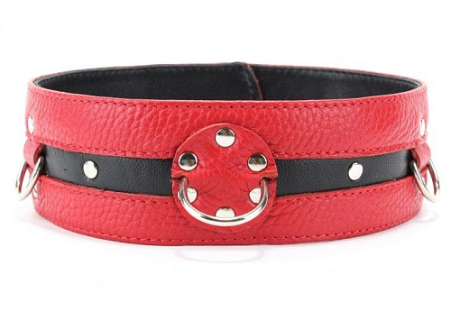 Чёрно-красный кожаный ошейник увеличенного размера БДСМ арсенал 55002xl