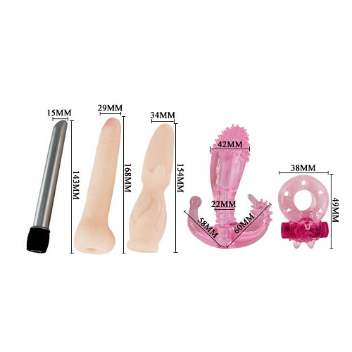 Вибронабор: эрекционное кольцо, вибратор и 3 насадки Baile Sex Collection BW-012004
