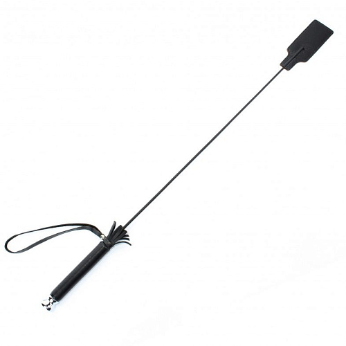 Чёрный кожаный стек с прямоугольным наконечником БДСМ арсенал 62005 (66 см)