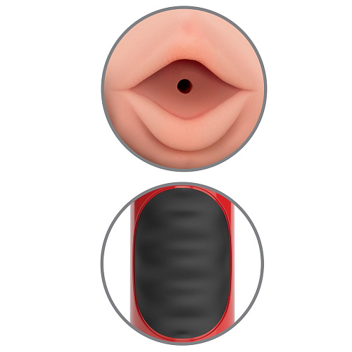 Красно-чёрный мастурбатор-ротик с вибрацией Pipedream Extreme Toyz Mega Grip Vibrating Stroker Mouth RD291