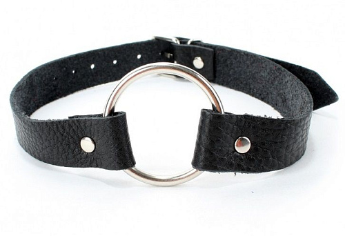 Чёрный кожаный кляп с кольцом БДСМ арсенал 60001