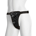 Чёрные трусики с двумя плагами Doc Johnson Double Penetration Velvet Harness with 2 plug 1090-19-BX