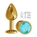 Золотистая анальная втулка с голубым кристаллом Сумерки богов 510-05 aqua-DD (7 см)