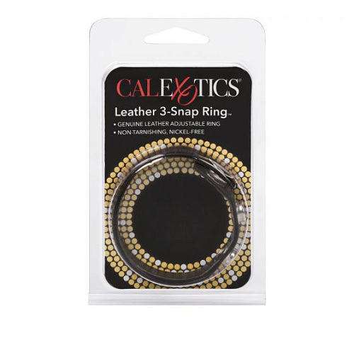 Чёрная кожаная утяжка для пениса California Exotic Novelties Leather 3-Snap Ring SE-1411-03-2
