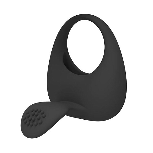 Чёрное эрекционное кольцо с вибрацией и клиторальным язычком Baile BI-210135-0801