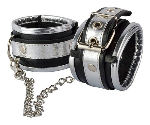 Чёрно-серебристые поножи из кожи Sitabella 3069-16