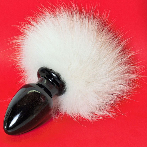 Чёрная анальная пробка с белым заячьим хвостом Wild Lust HT40black/white (8 см)