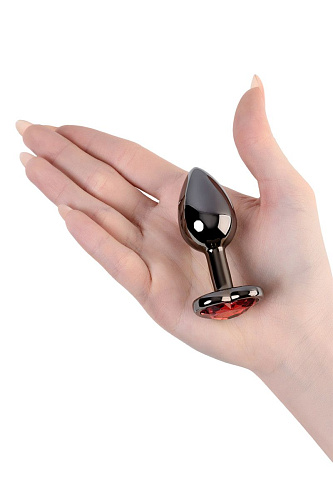 Серебристая коническая анальная пробка с красным кристаллом ToyFa 717016-129 (7,5 см)