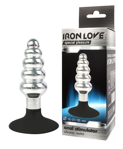 Серебристо-чёрная анальная пробка-ёлочка с круглым ограничителем Bior toys IL-28013-SLV (10 см)