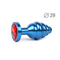 Коническая ребристая синяя анальная втулка с красным кристаллом Anal Jewelry Plug ABL-16-S (7,1 см)