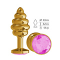 Золотистая пробка с рёбрышками и розовым кристаллом Сумерки богов 512-06 pink-DD (7 см)