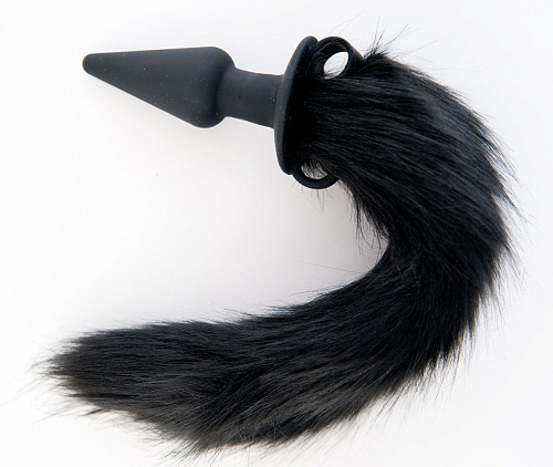 Чёрная анальная силиконовая втулка с хвостом ToyFa 881321