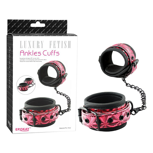 Красно-чёрные кожаные оковы на ноги Ankles Cuffs Erokay EK-3105R
