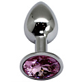 Серебристая анальная пробка с розовым стразом Eroticon P3404M-12 (7 см)
