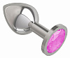 Серебристая средняя пробка с розовым кристаллом Сумерки богов 523-06 pink-DD (8,5 см)
